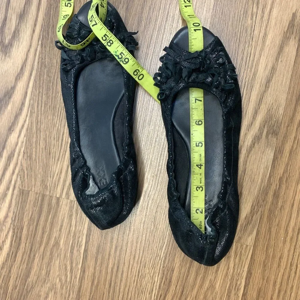 The‎ Flexx Black Sparkly Faux Leather with Multi Bows on Open Toes Flats Size 9B